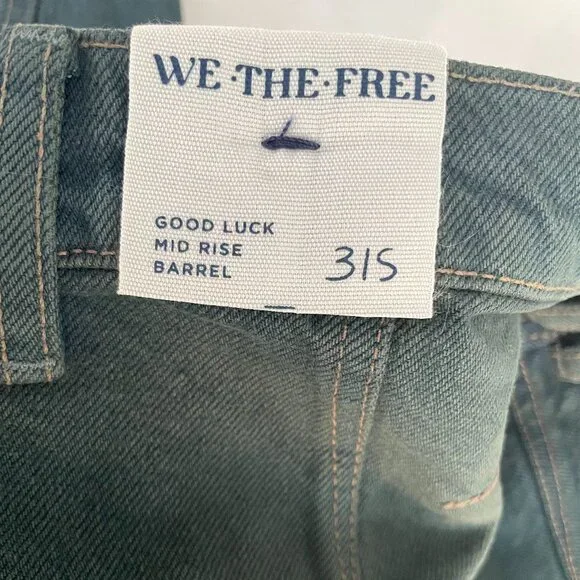NWT Rare Size Free People We The Free Good Luck Barrel Jeans Luke Green 31S Boho - Picture 15 of 16